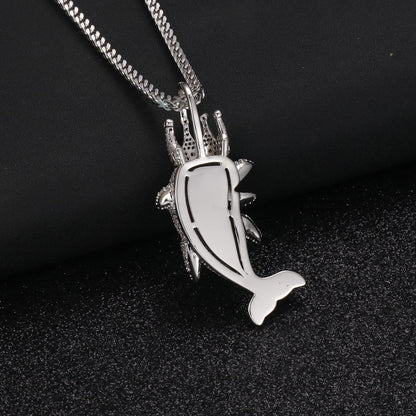White Gold Iced Out King Dolphin Pendants For Men Necklace Tripodjewelry