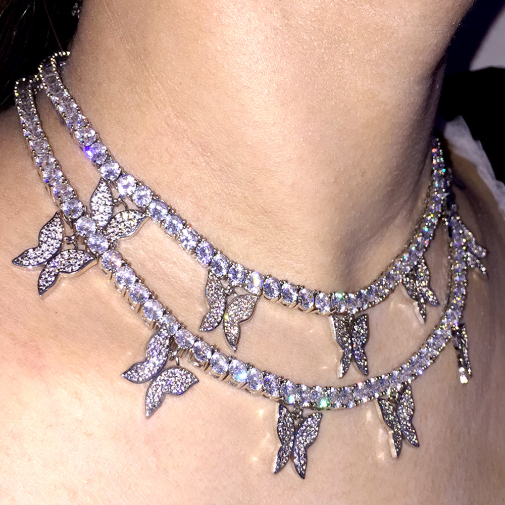 4mm Tennis Chain Butterfly Choker Necklace
