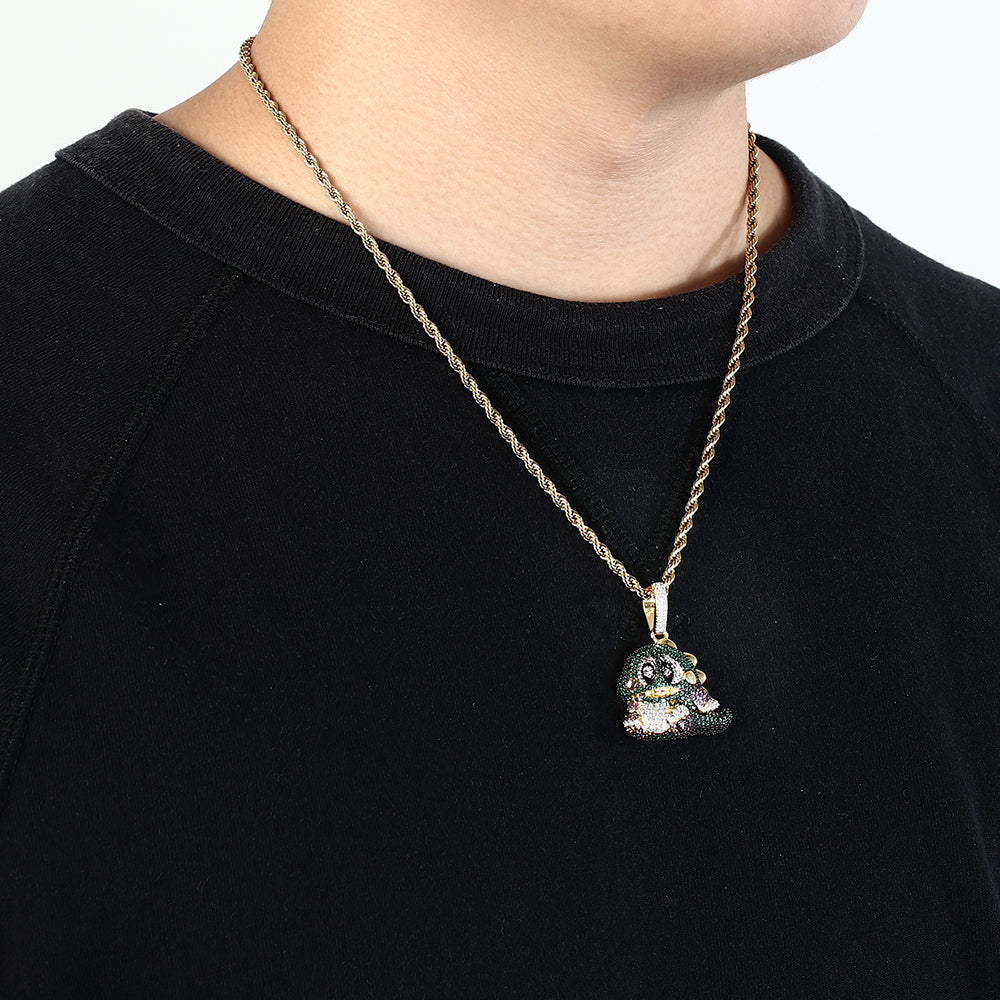 18K Gold Iced Out Dinosaur Pendant Necklace For Men Tripodjewelry