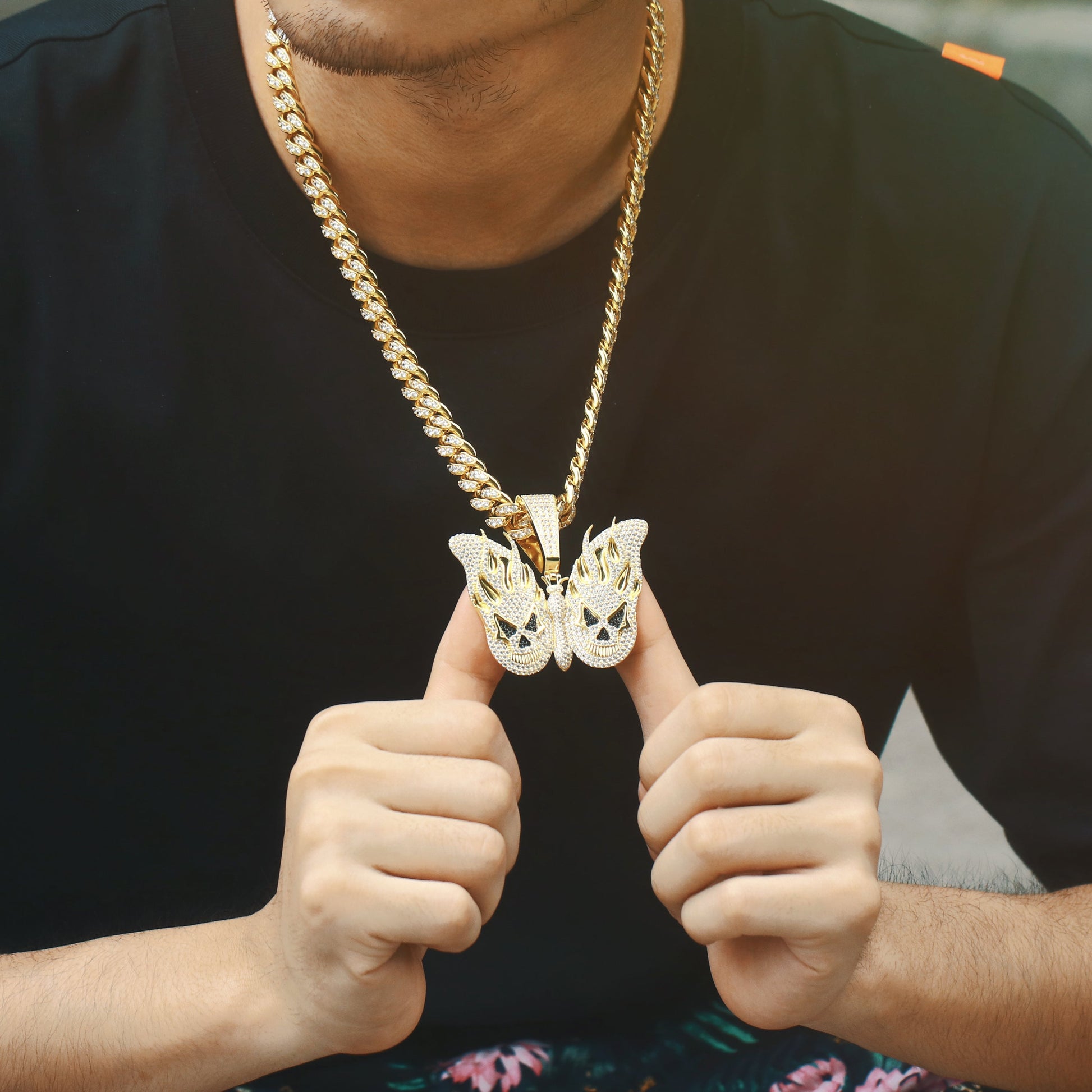 14k Gold Iced Evil Butterfly Pendant Tripodjewelry