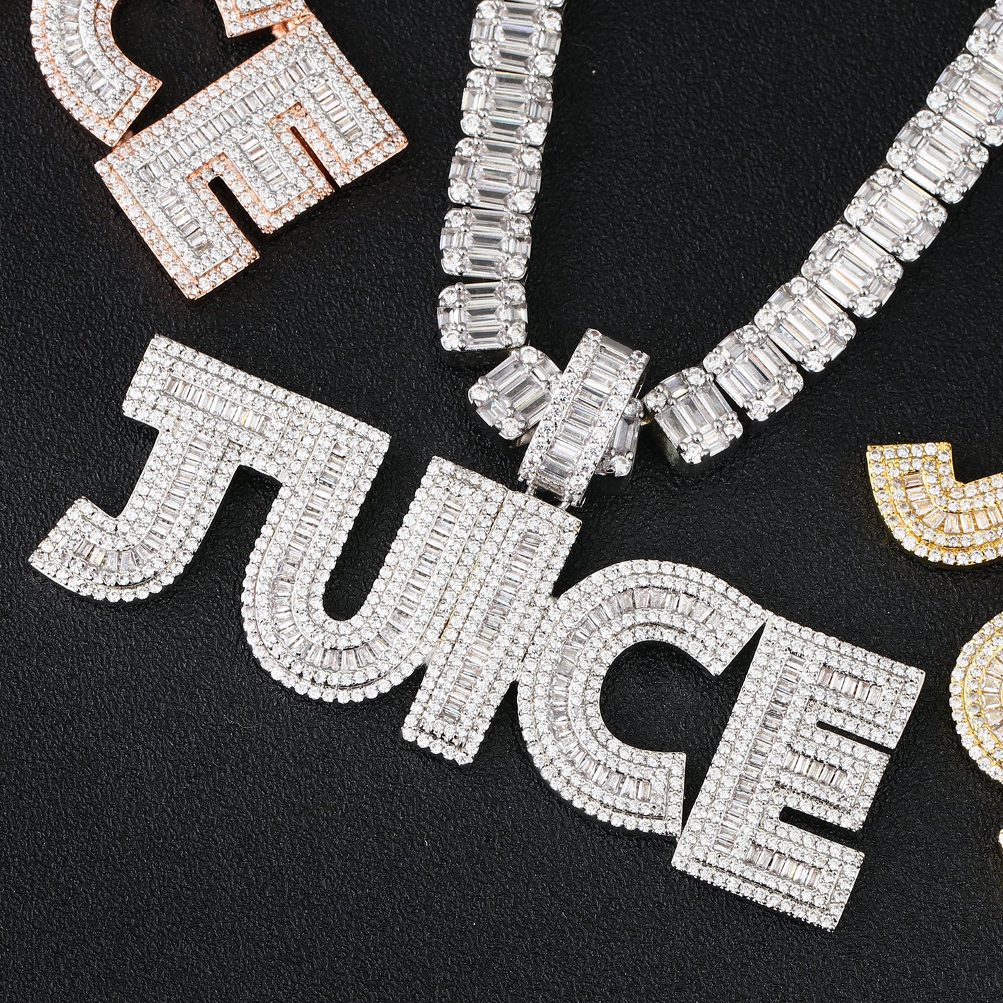 14K/White/Rose Gold Diamond English Letter Juice Pendant