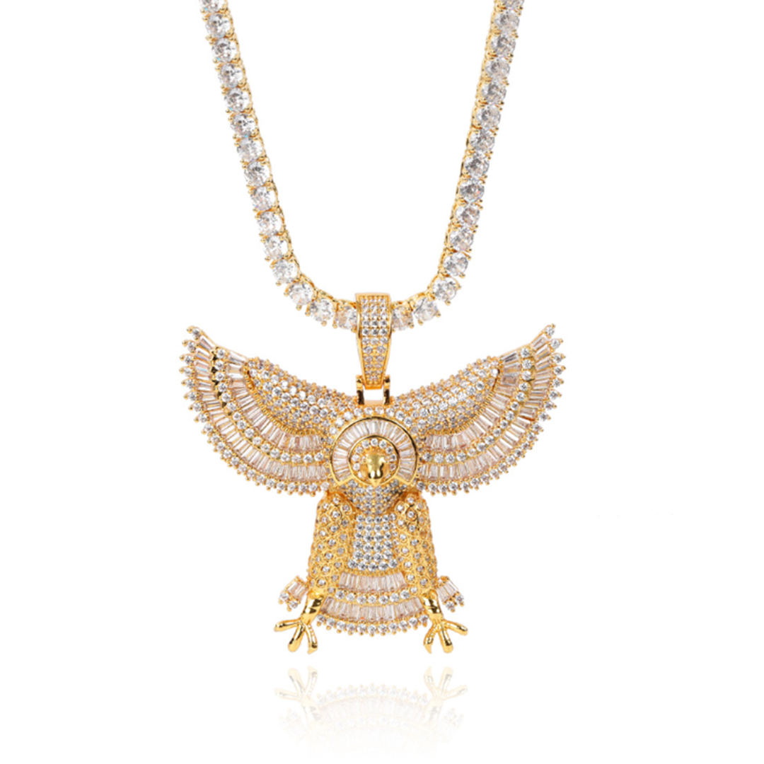 18k/White Gold Iced Out Winged Eagle Pendant Necklace For Men Tripodjewelry