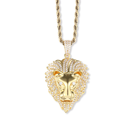 18k/White Gold Iced Out Lion Pendant Hip Hop Jewelry