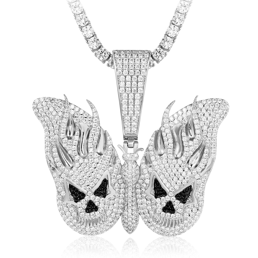 White Gold Iced Evil Butterfly Pendant Tripodjewelry
