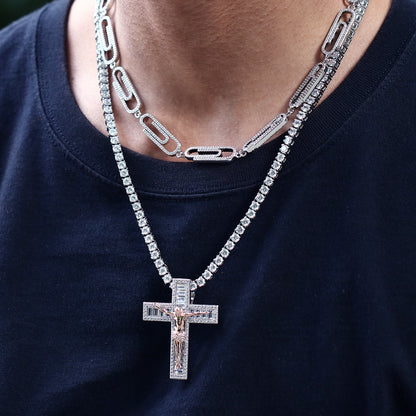 White Gold Iced Jesus Cross Pendant