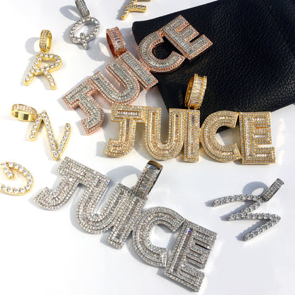14K/White/Rose Gold Diamond English Letter Juice Pendant
