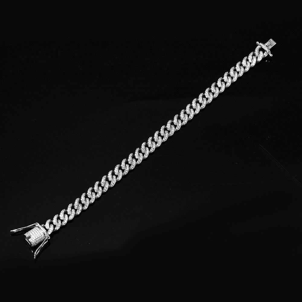 8MM White Gold Plated Iced Out Micro Cuban Link Bracelet