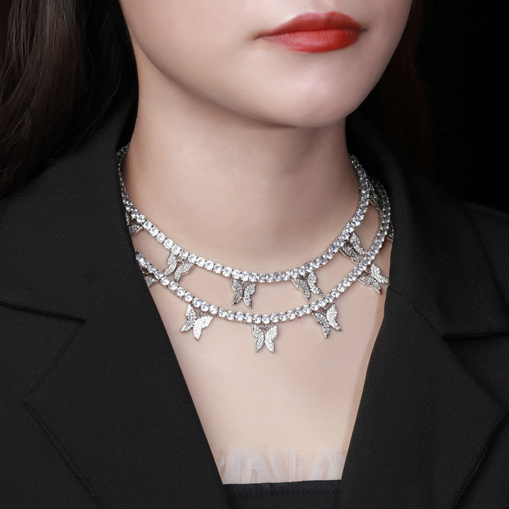 4mm Tennis Chain Butterfly Choker Necklace