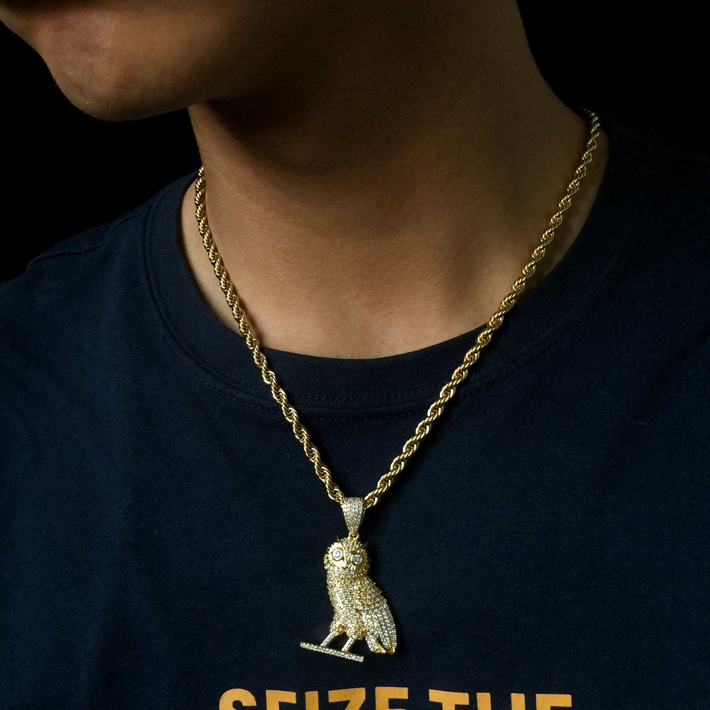 14k Gold Plated Iced Out CZ Owl Bird Pendant Hip Hop Jewelry Tripodjewelry