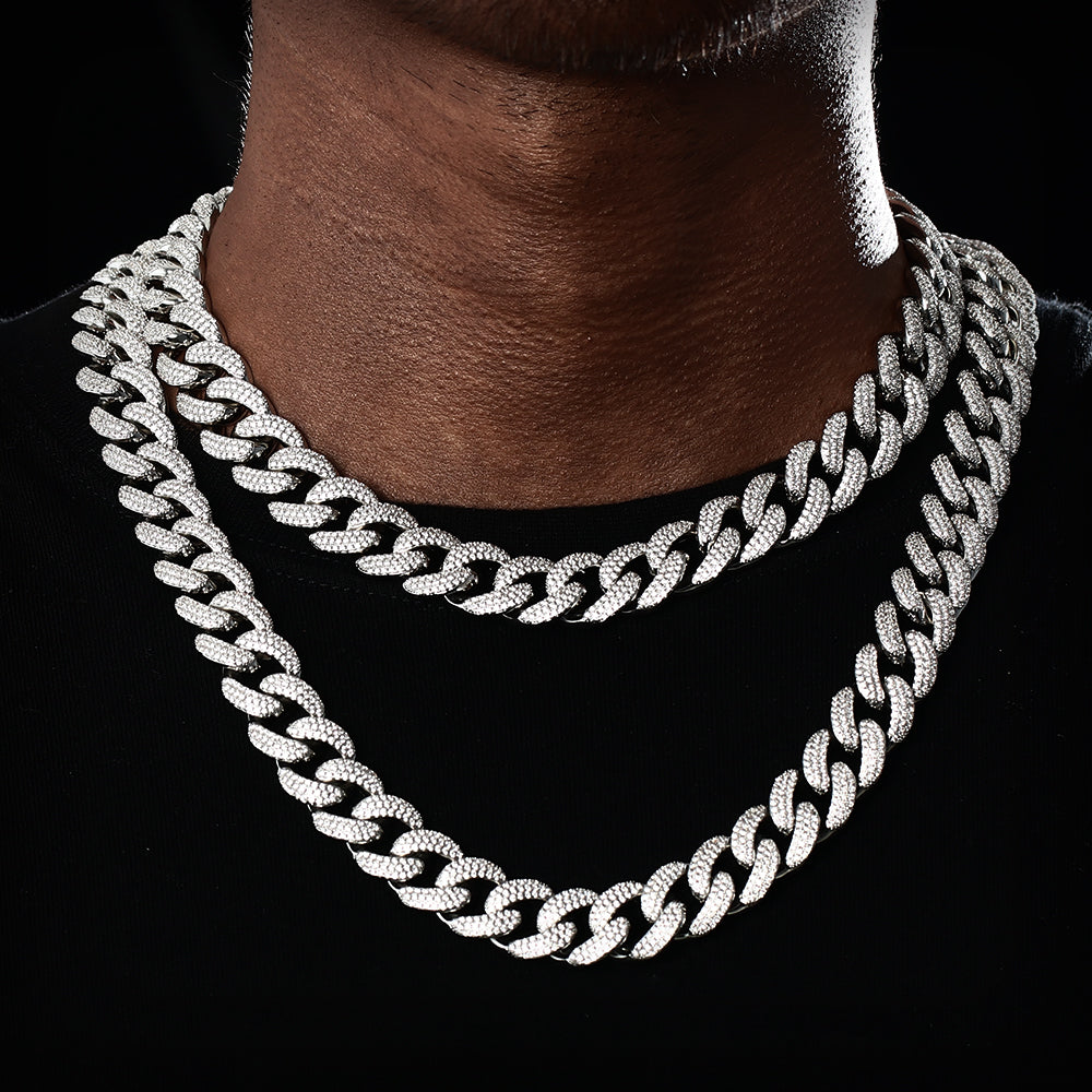 15MM White Gold Plated Chunky Iced out Cuban Link Chain Necklace TRIPOD JEWELRY
