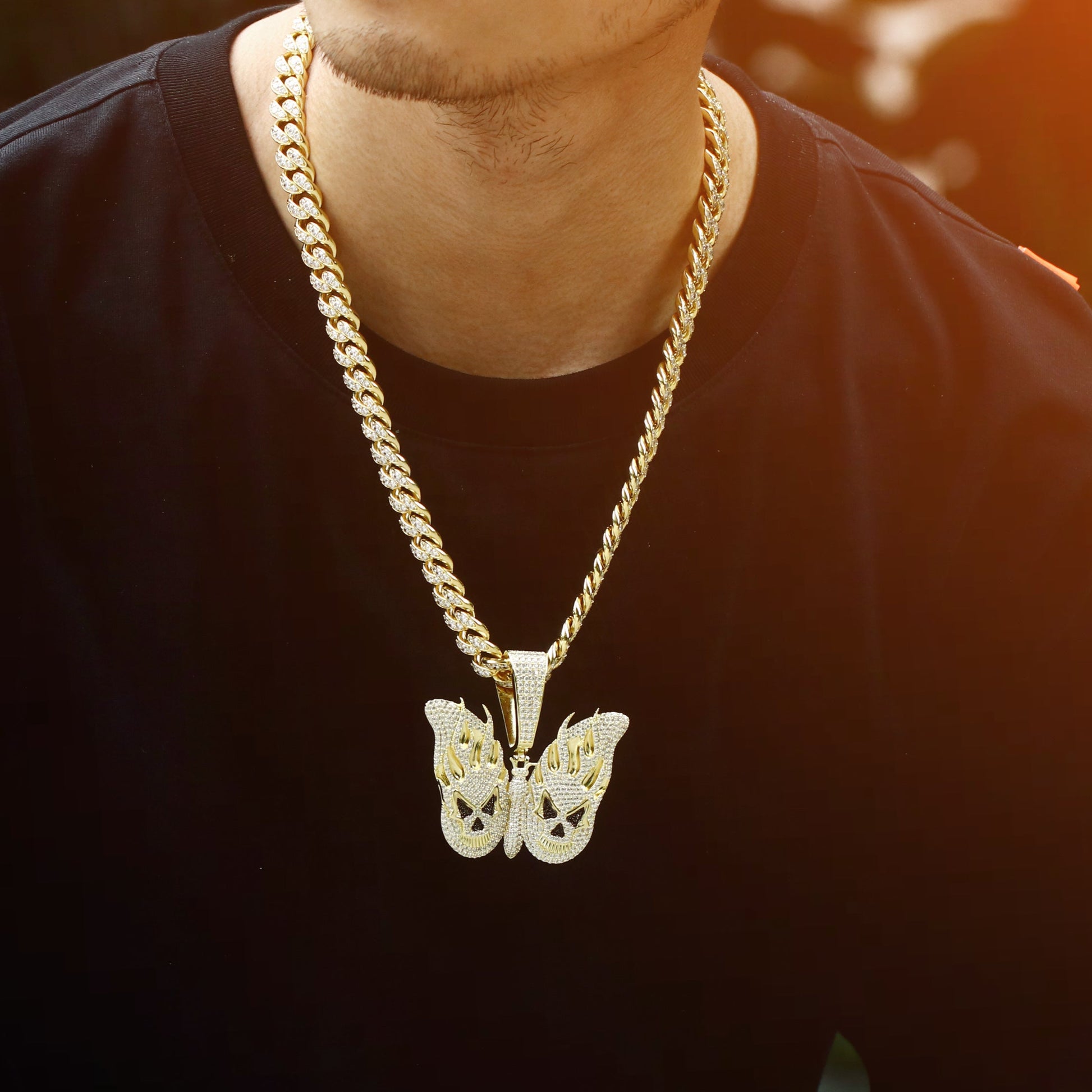 14k Gold Iced Evil Butterfly Pendant Tripodjewelry