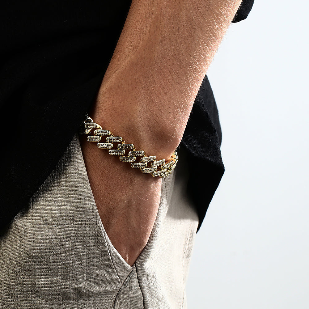 14K Gold Iced Out Prong Cuban Link Bracelet