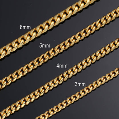 3/4/5/6MM Gold Plated Lobster Lock Miami Cuban Link Chain Necklace