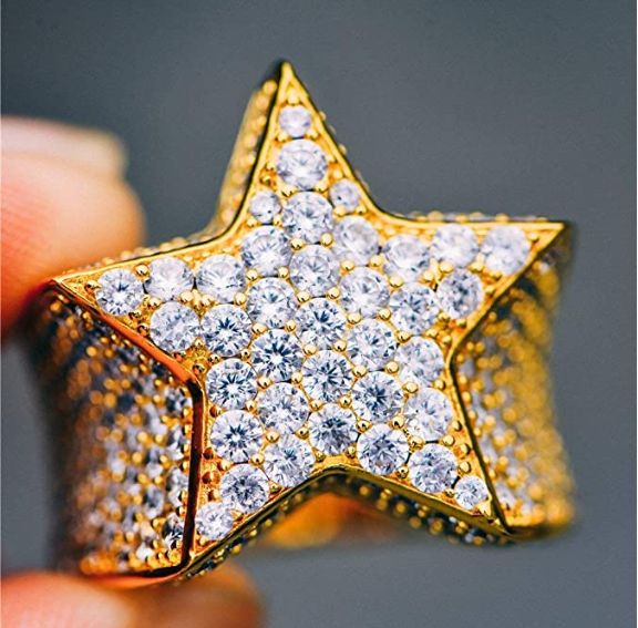 Iced Out Star Pinky Ring-18K Gold,Rose Gold or White Gold Plated Bling Bling Jewelry - Tripodjewelry