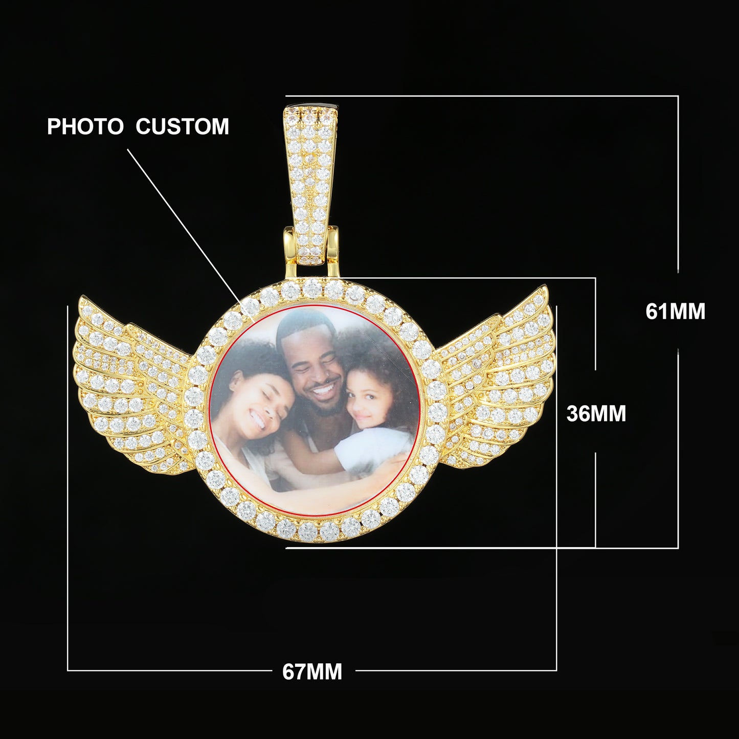 Iced Custom AngeL Wings Photo Pendant