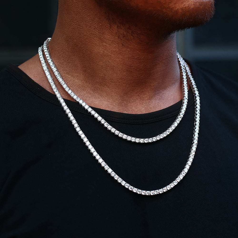 4MM White Gold Plated Tennis Chain and Bracelet Set Tripodjewelry