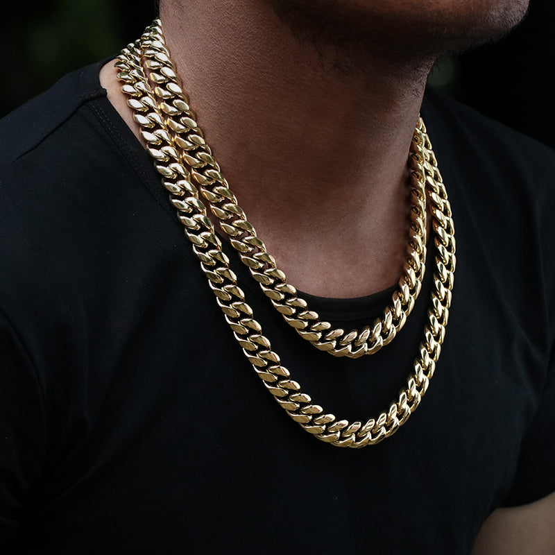 14MM 14K Gold Plated Miami Cuban Link Chain Necklace - Tripodjewelry