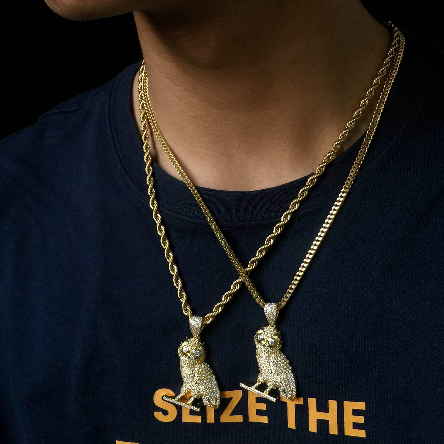 14k Gold Plated Iced Out CZ Owl Bird Pendant Hip Hop Jewelry Tripodjewelry