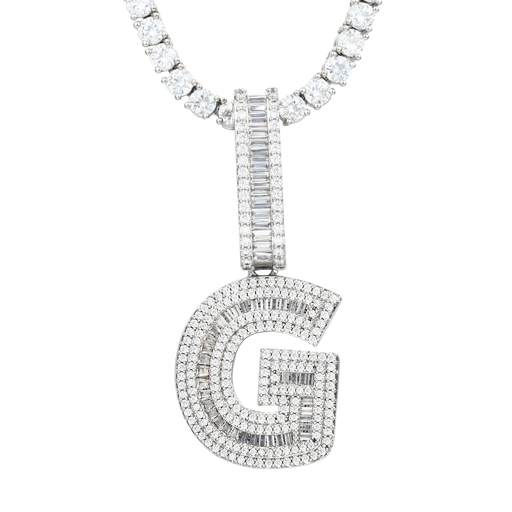White Gold Plated Cubic Zirconia Initial Pendant | Letter Necklaces