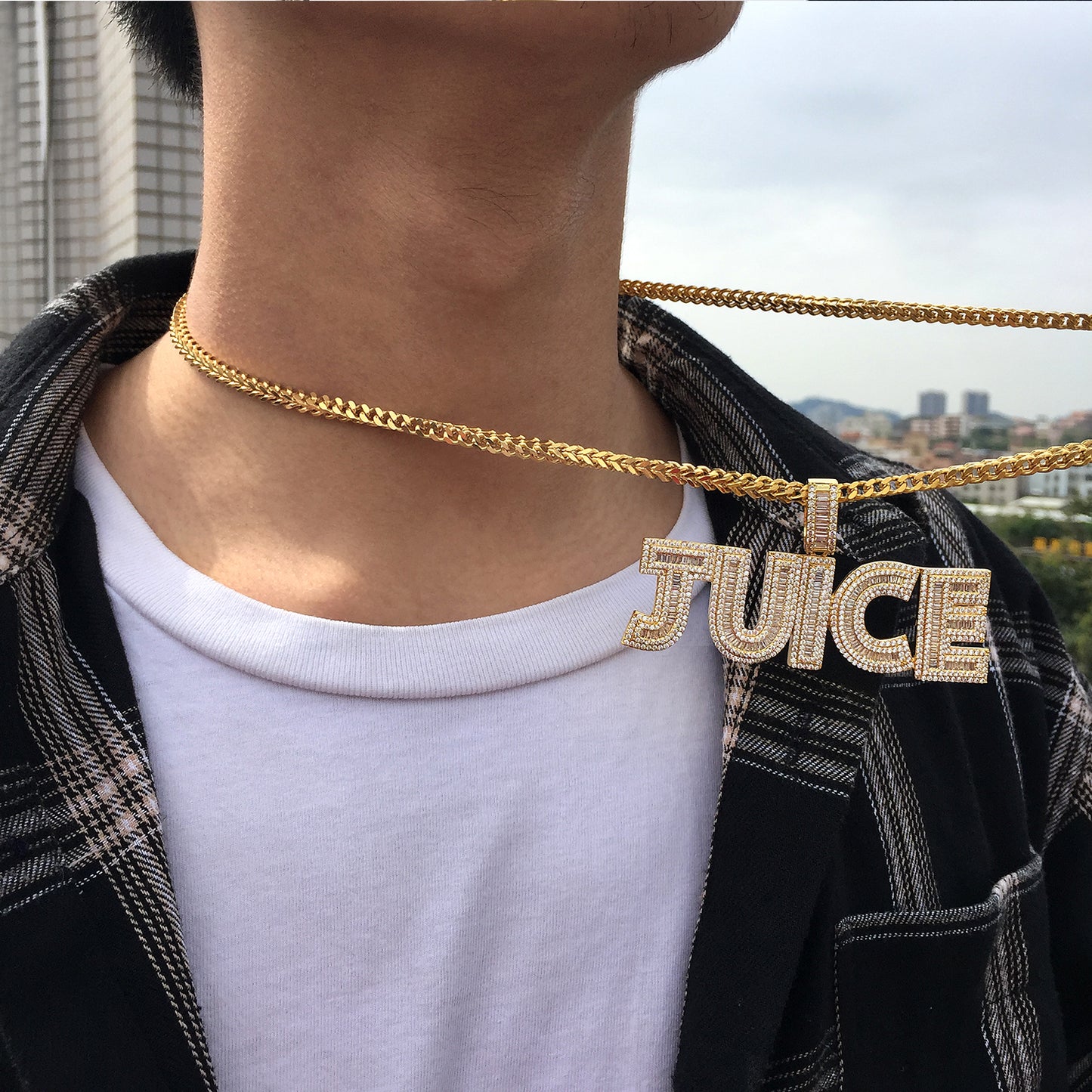 14K/White/Rose Gold Diamond English Letter Juice Pendant