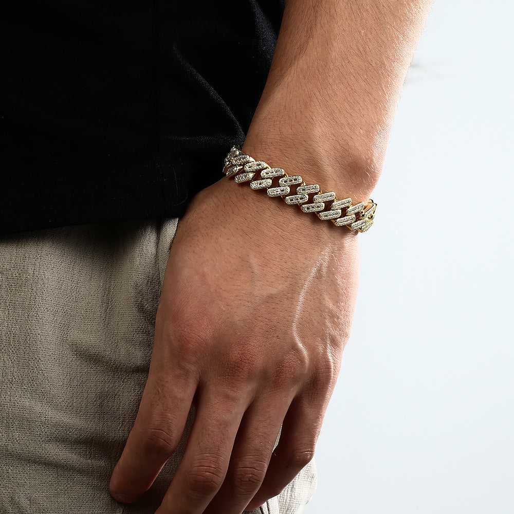 14K Gold Iced Out Prong Cuban Link Bracelet
