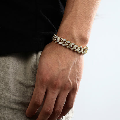 14K Gold Iced Out Prong Cuban Link Bracelet