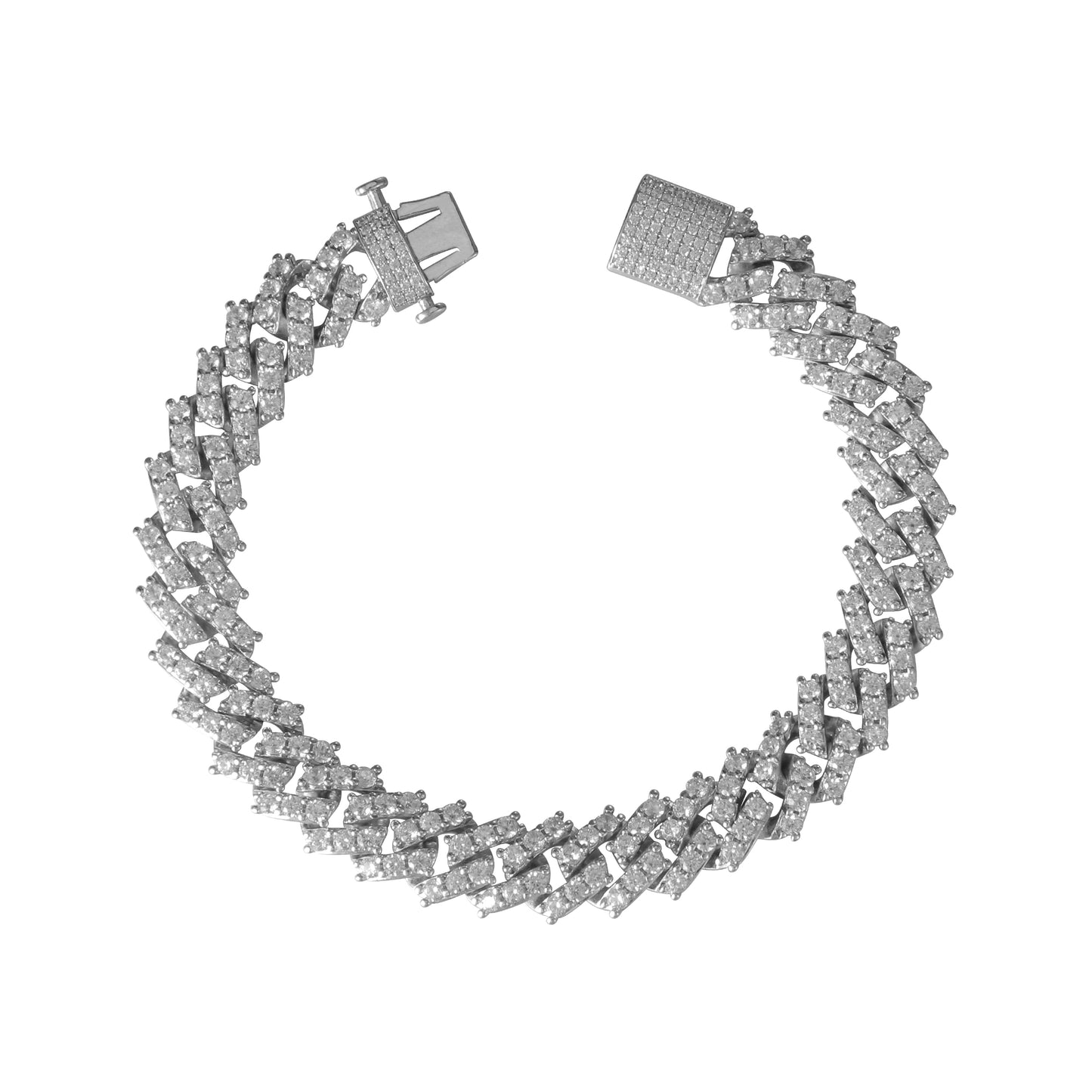 9MM White Gold Plated Diamond Prong S Link Cuban Link Bracelet