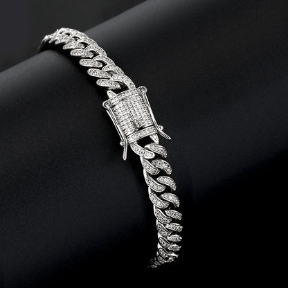 8MM White Gold Plated Iced Out Micro Cuban Link Bracelet