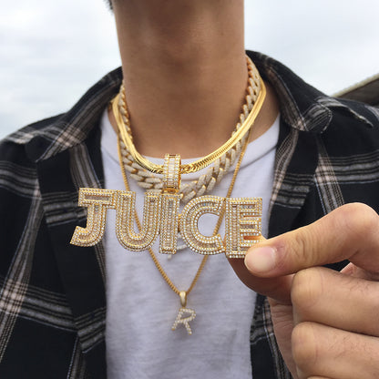 14K/White/Rose Gold Diamond English Letter Juice Pendant