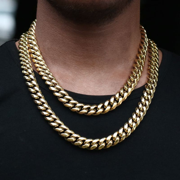 14MM 14K Gold Plated Miami Cuban Link Chain Necklace