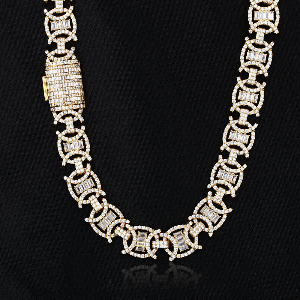 18K Gold Plated Iced Out Round Design Fashion Link Chain Tripodjewelry