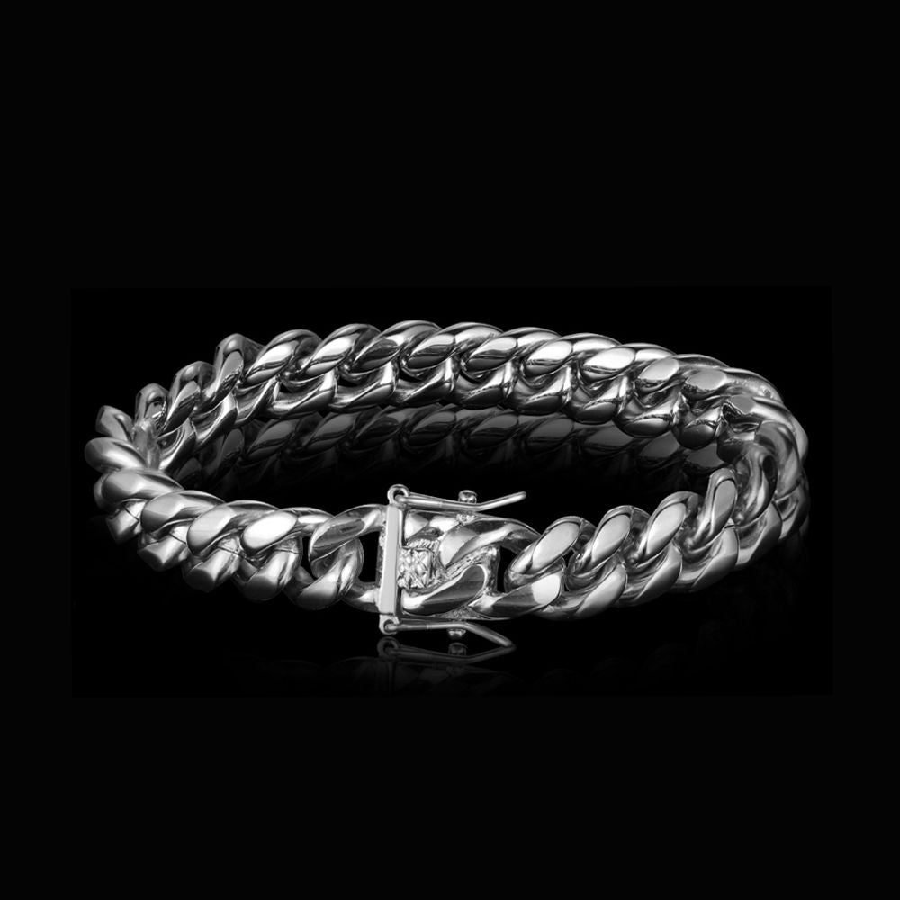 8MM White Gold Plated Miami Cuban Link Bracelet