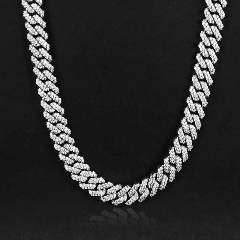 12MM White Gold Plated Iced Out Cuban Link Chain Necklace
