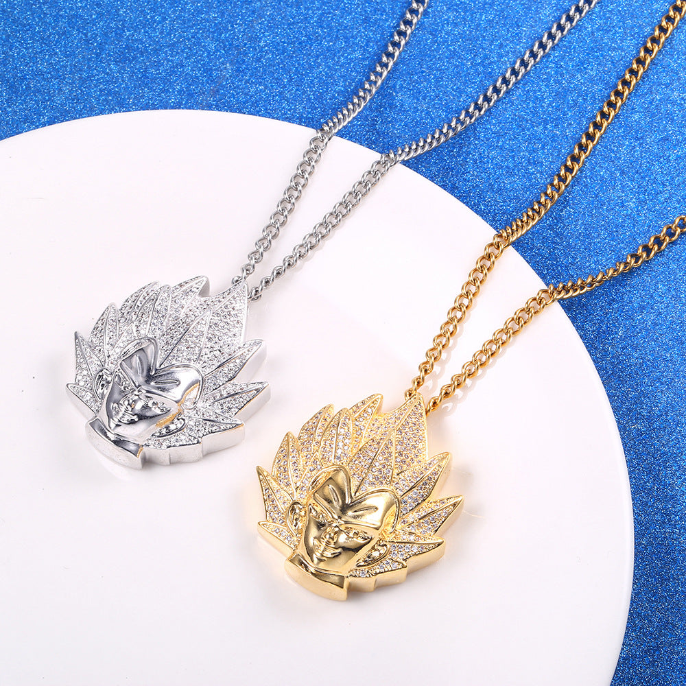 White Gold Iced Out Super Saiyan Pendant Tripodjewelry