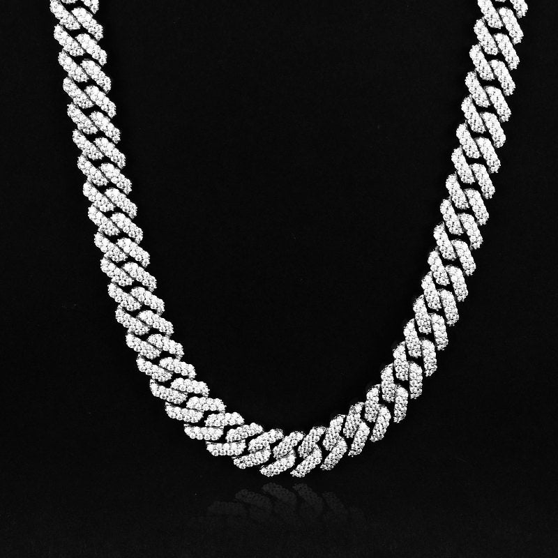 12MM White Gold Plated Iced Out Cuban Link Chain Necklace
