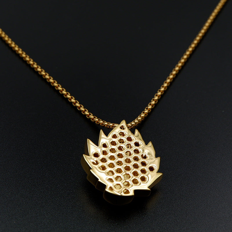 18K Gold Iced Out Super Saiyan Pendant Tripodjewelry