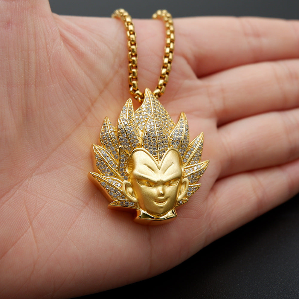 18K Gold Iced Out Super Saiyan Pendant Tripodjewelry