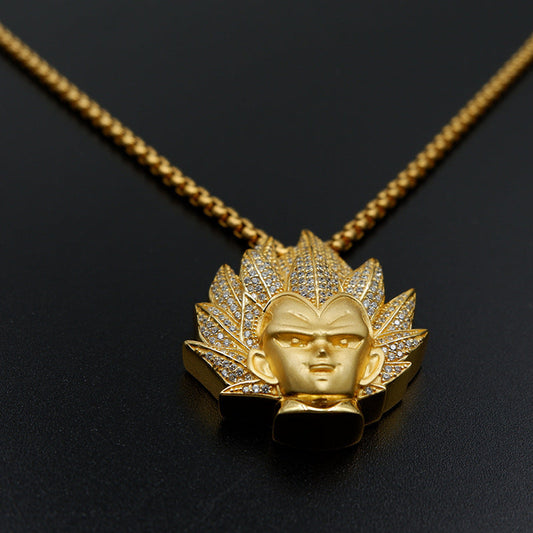 18K Gold Iced Out Super Saiyan Pendant Tripodjewelry