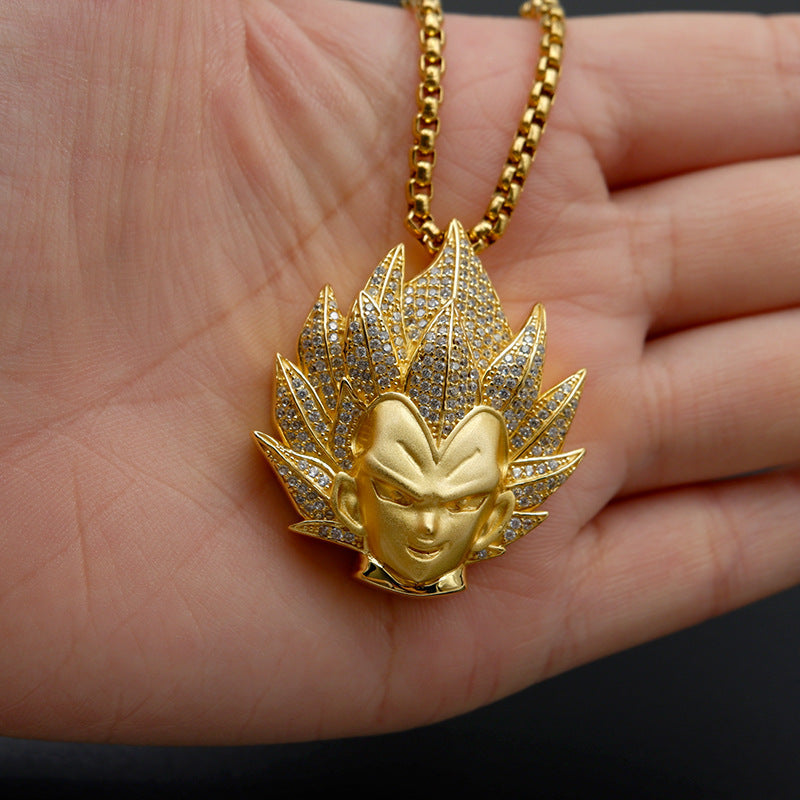 18K Gold Iced Out Super Saiyan Pendant Tripodjewelry