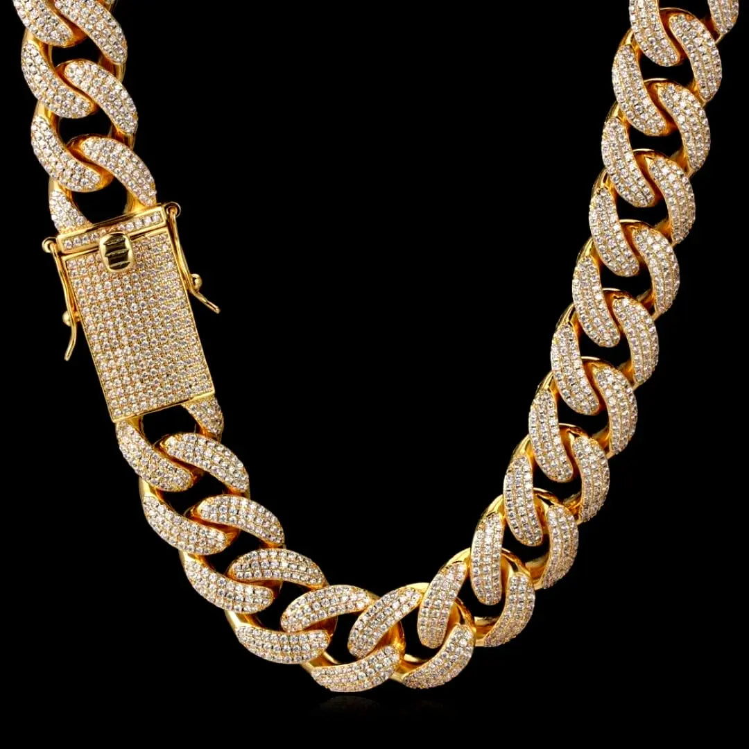 15MM 18K Gold Plated Chunky Iced out Cuban Link Chain Necklace - Tripodjewelry