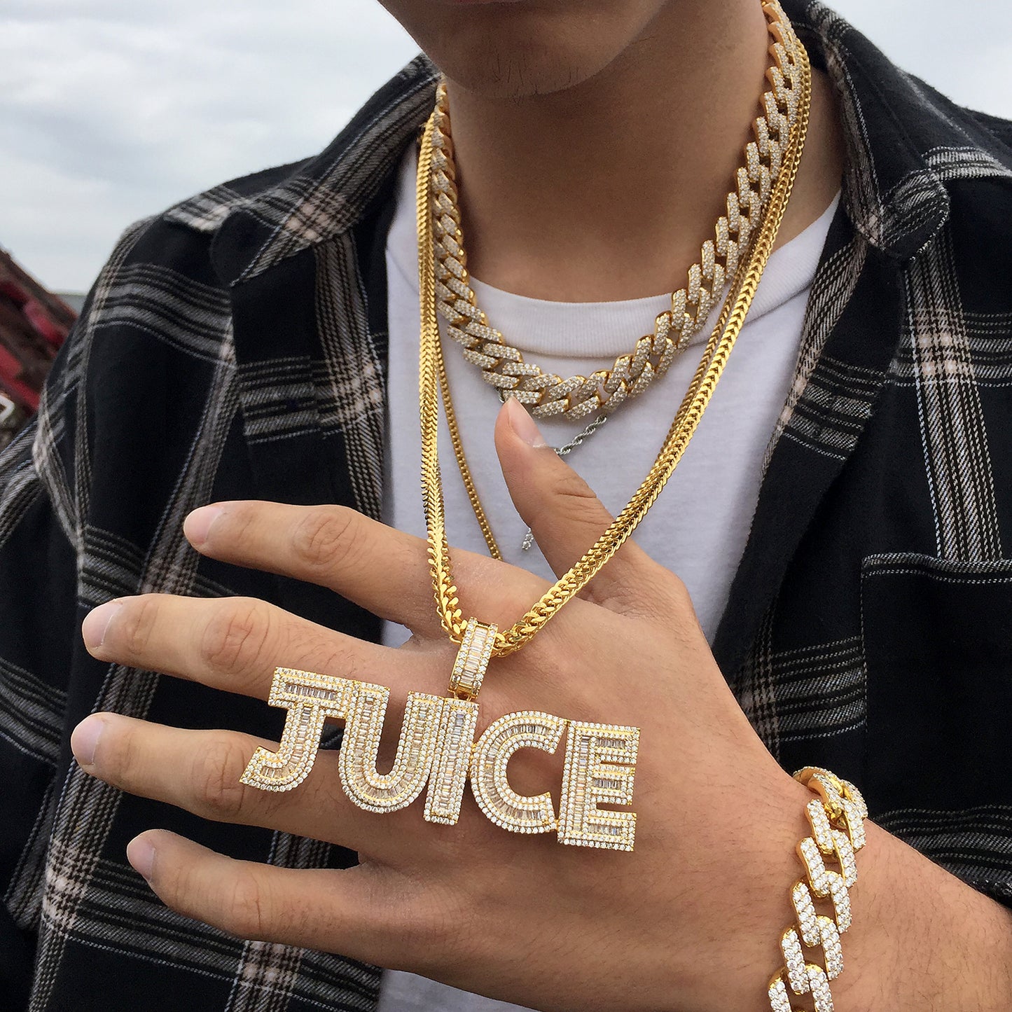14K/White/Rose Gold Diamond English Letter Juice Pendant