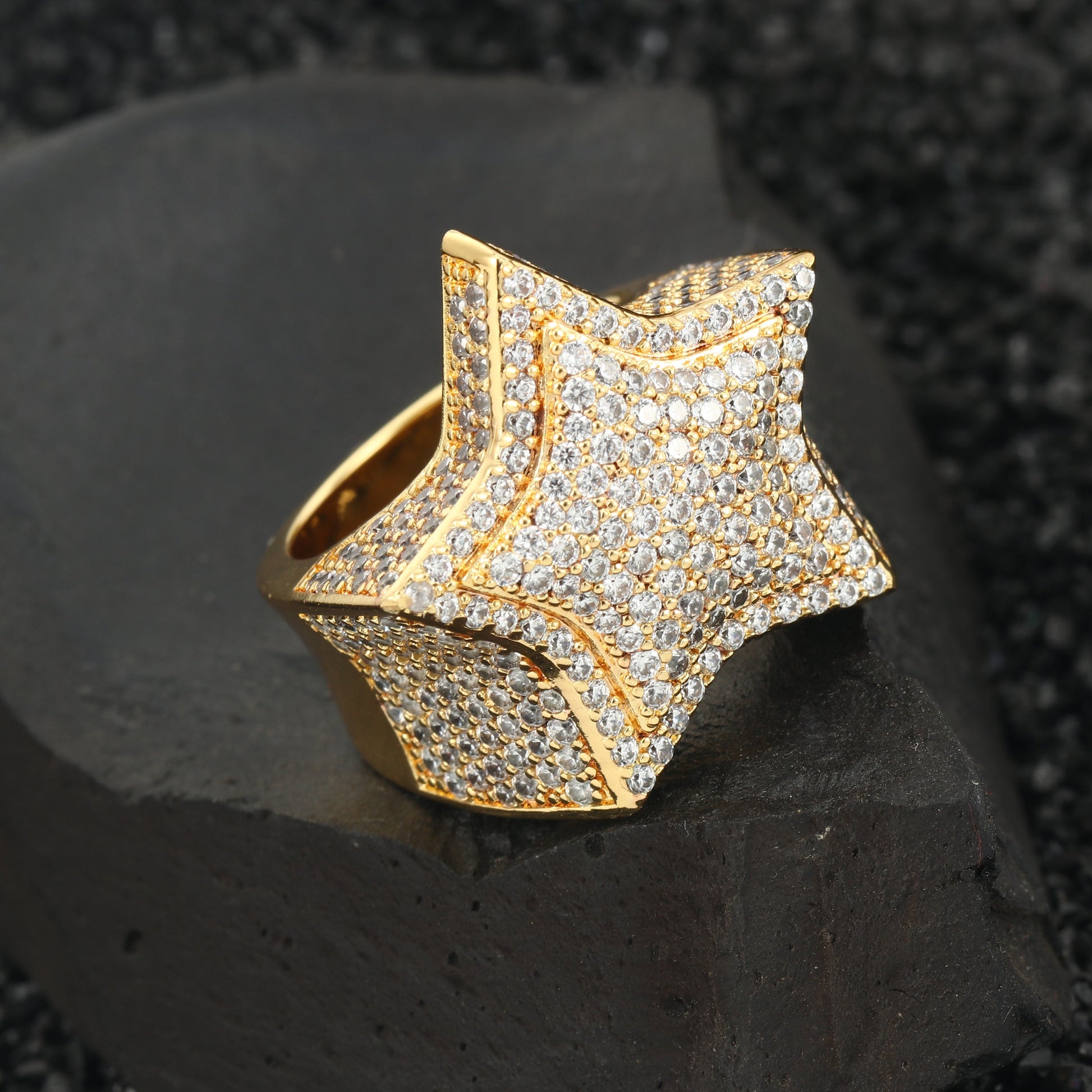 Iced Out Star Pinky Ring-18K Gold,Rose Gold or White Gold Plated Bling Bling Jewelry Tripodjewelry