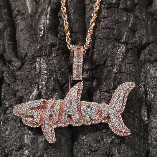 Iced Out Shark Letter Pendant For Men Rose Gold Plated