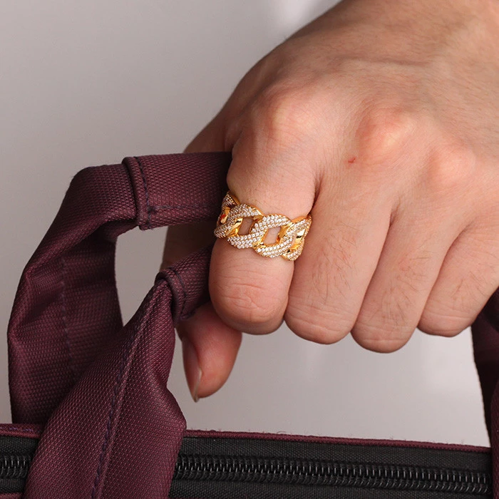 Iced Cuban Link Ring in 18K Gold