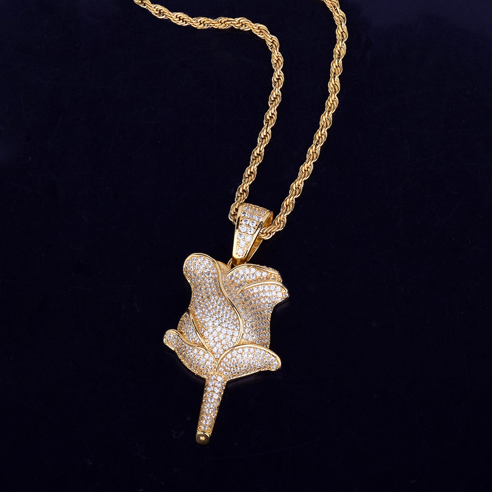 14K/White Gold Iced Rose Pendant Jewelry Tripodjewelry