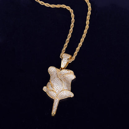 14K/White Gold Iced Rose Pendant Jewelry Tripodjewelry
