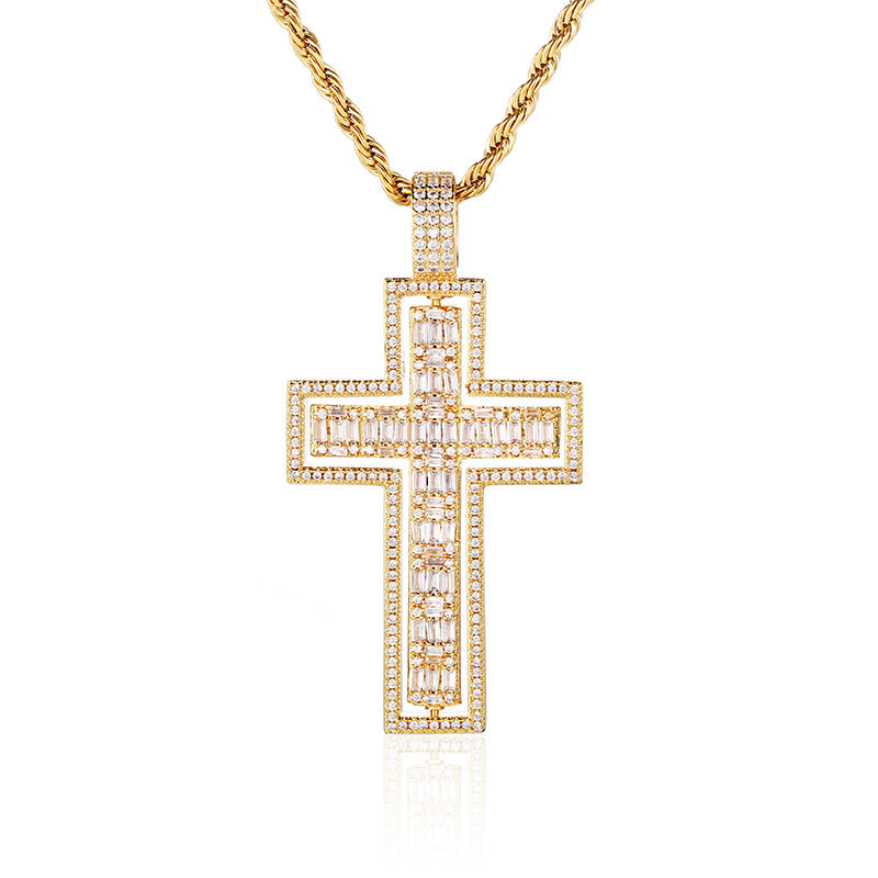 14k Gold Iced 2 Sides Cross Pendant