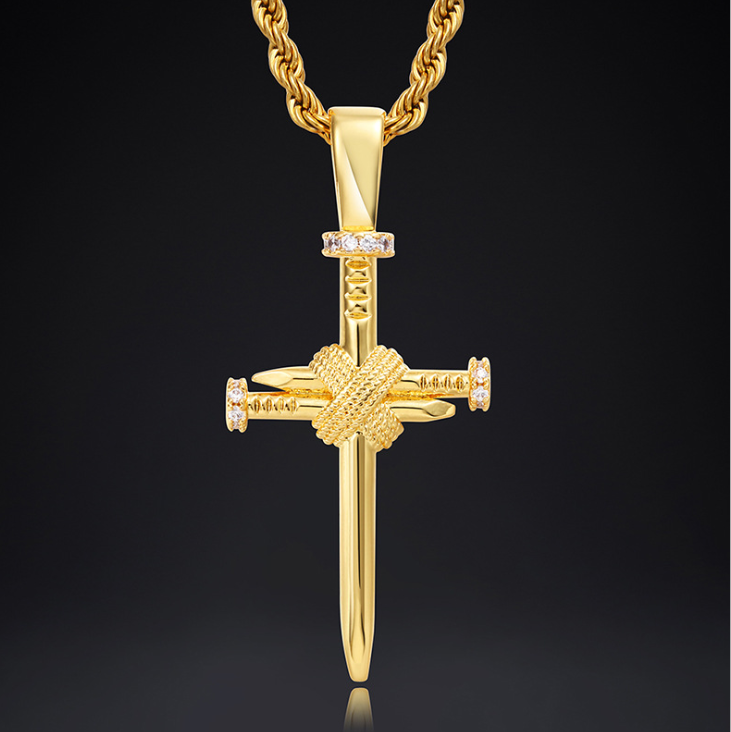 18K Novelty Nail Cross Pendant Tripodjewelry