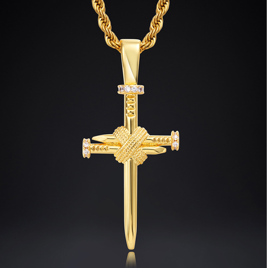 18K Novelty Nail Cross Pendant Tripodjewelry
