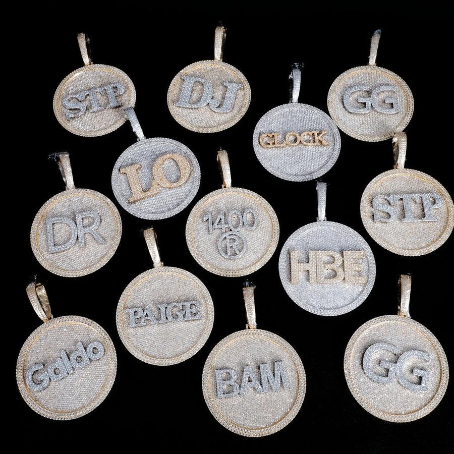 Gold Disc Pendant Set With Diamonds - Letters & Numbers Customized